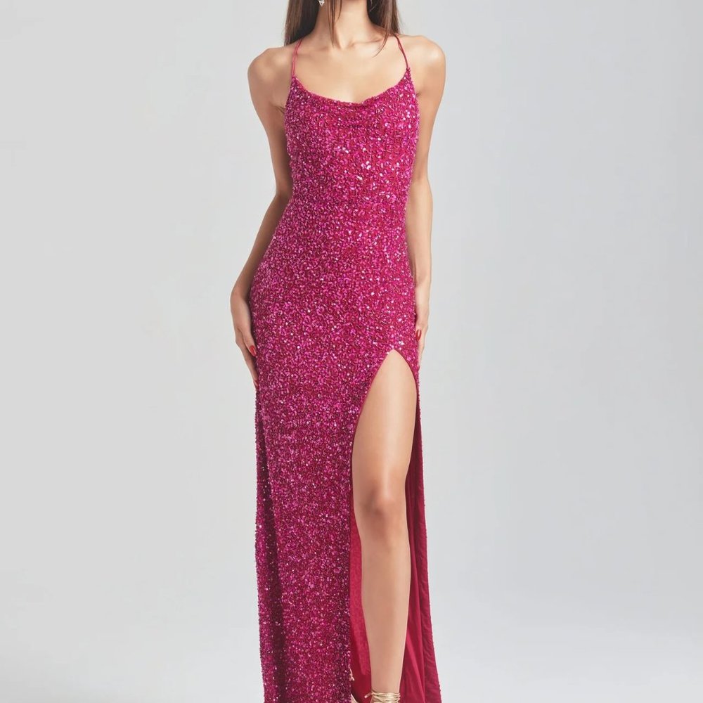 Retrofete BLAIR Sequin Beded Long Gown Pink Dress Size XS